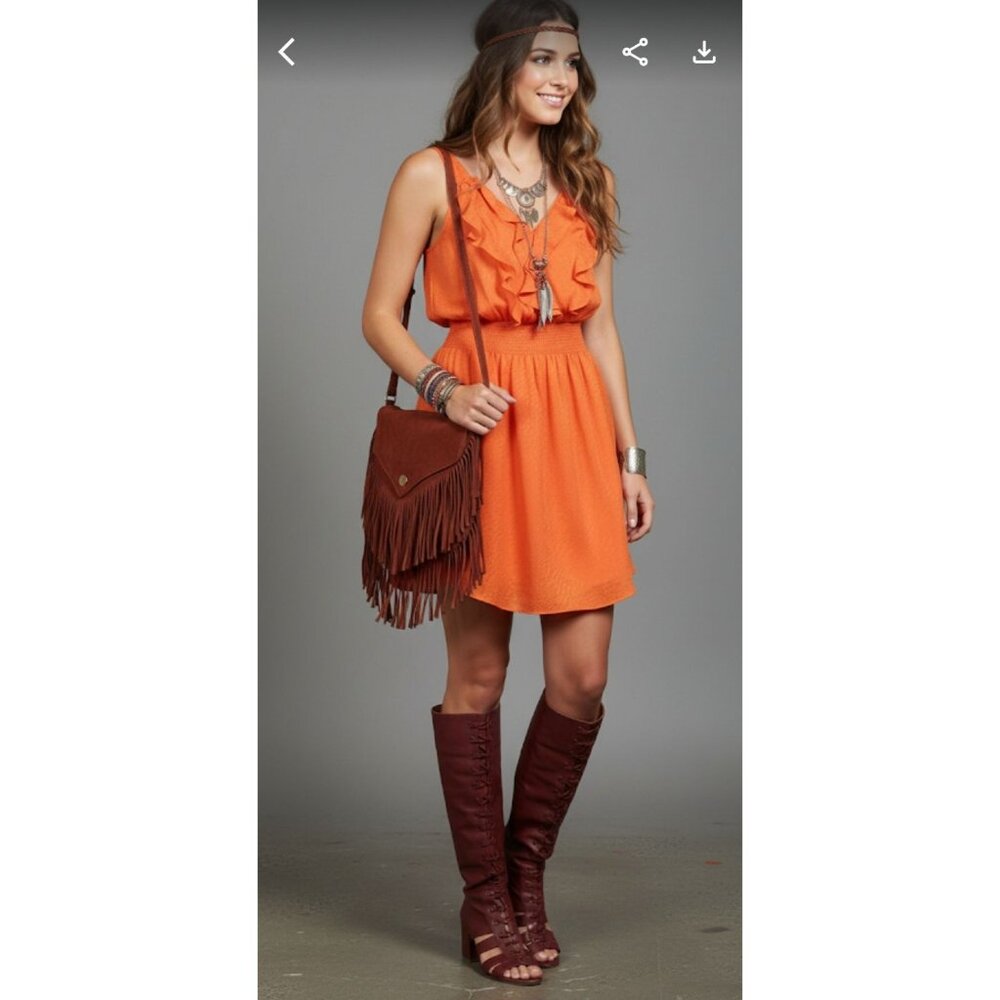 Rebecca Taylor 100% Silk Ruffled Blouson Summer Dress Vibrant Orange Women's 8